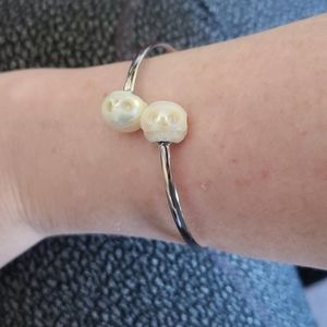 Carved Pearl Skull Bangle